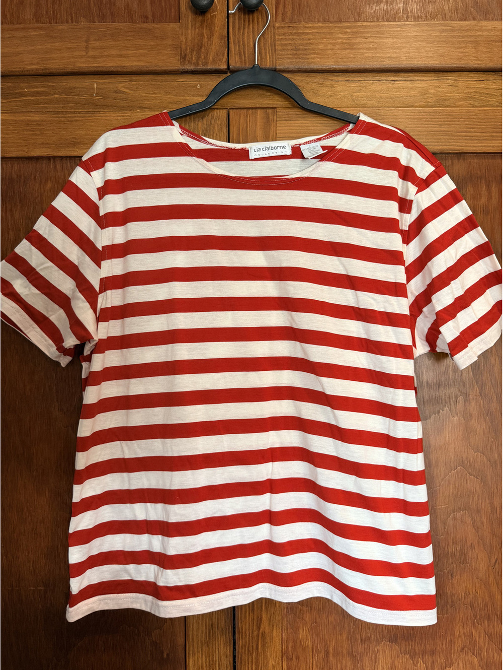 Cute Vintage Mod Red White Stripe Top T-shirt Liz Claiborne